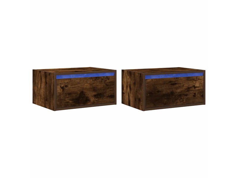  Lot de 2 table de chevet mural avec lumières led chêne fumé shl37087  - Conforama A