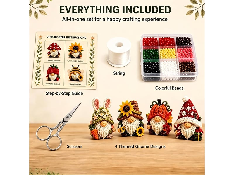  Kit diy gnome 3d en perles, lot de 4 petites décorations à fabriquer, loisirs créatifs pour adultes et adolescents, gnome  - Conforama D