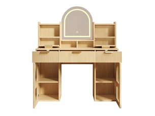 Grande coiffeuse éclairage led miroir 3 tiroirs 2 armoires vitrées étagères chambre coucher bois 120x40x139,5 cm