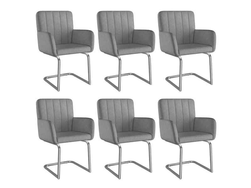  Chaise de salle à manger lot de 6 avec dossier ergonomique et pieds en z empilables en similicuir gris  - Conforama A