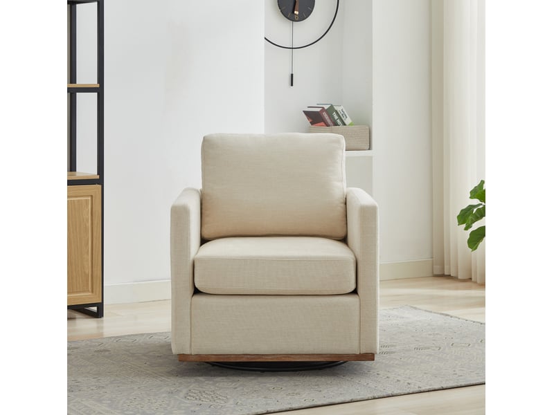  Fauteuil pivotant 360° en chenille beige avec accoudoirs, 78 x 85 x 88,5 cm  - Conforama C