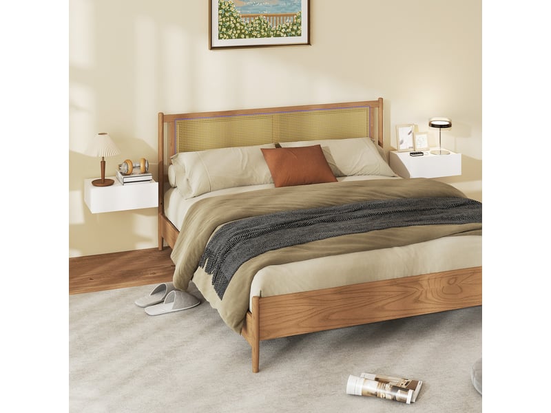  Ensemble de 2 tables de chevet murales flottantes avec 1 tiroir pour chambre à coucher, 40 x 30 x 15 cm, blanches  - Conforama C