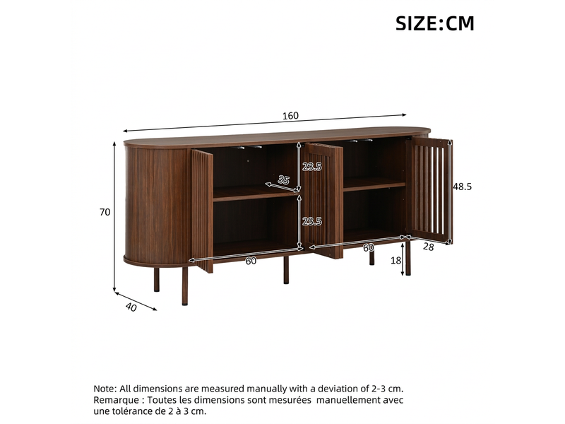 Buffet de salon 160 cm en mdf 4 portes coulissantes - bahut salle à manger noyer avec étagères réglables - Conforama C