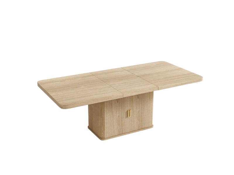  Table à manger extensible 150 à 200 × 90 × 75 cm, rangement intégré, finition effet chêne  - Conforama A