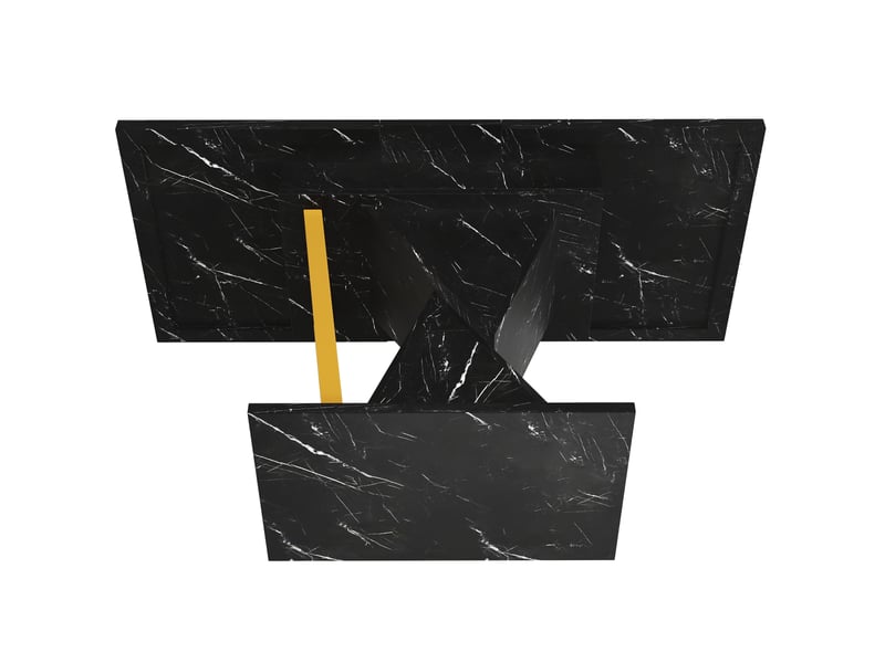  Table à manger extensible 110-140x80x76 cm, plateau à l'aspect marbre (matériau non marbré), rallonge intégrée, couleur noir, en mdf et structure métallique  - Conforama D