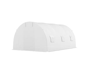 Serre de jardin tunnel 13,5 m² 6 fenêtres, porte zippée enroulable châssis acier galvanisé, bâche pe 4,5 x 3 x 2 m blanc