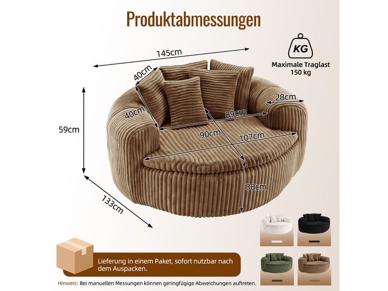  Fauteuil relax 145 x 133 x 59 cm – beige camel – assise profonde, 5 coussins et confort enveloppant  - Conforama C