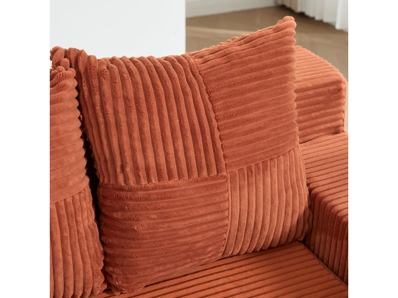Canapé modulable 2 places orange en velours côtelé avec rangement latéral et portes-gobelets - Conforama W