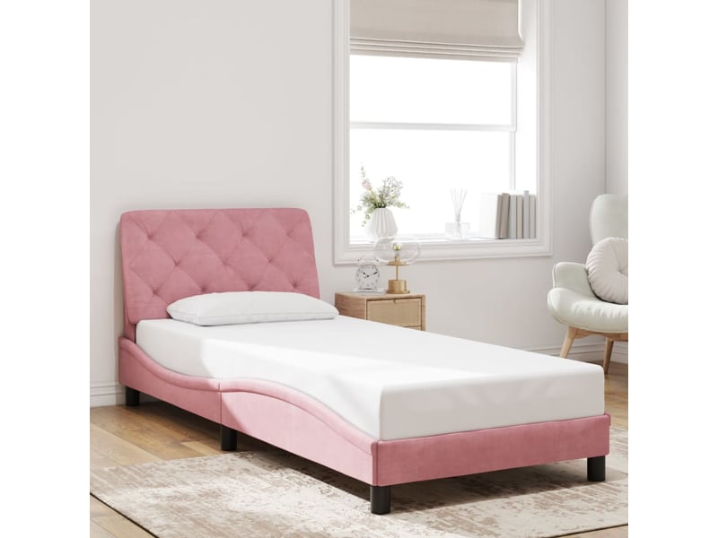 Lit simple- lit adulte - cadre de lit avec led sans matelas rose 80x200 cm velours - Conforama C