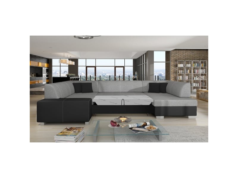  Canapé panoramique en u gris &amp; noir convertible 6 places havane assise mousse t30  - Conforama B