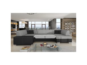 Canapé panoramique en u gris & noir convertible 6 places havane assise mousse t30