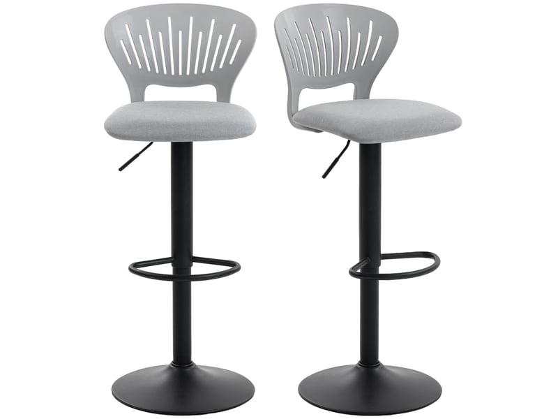 Lot de 2 tabourets de bar pivotants à 360°, hauteur réglable de 84 à 105 cm, dossier creux, repose-pieds, gris  - Conforama A