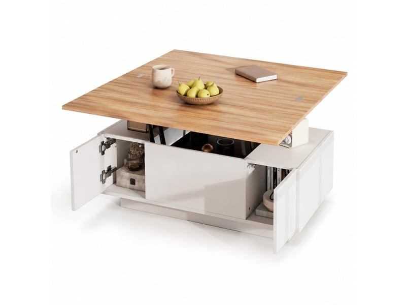  Table basse 100x50x55.5 cm à double plateau relevable en panneaux de particules blanche  - Conforama A