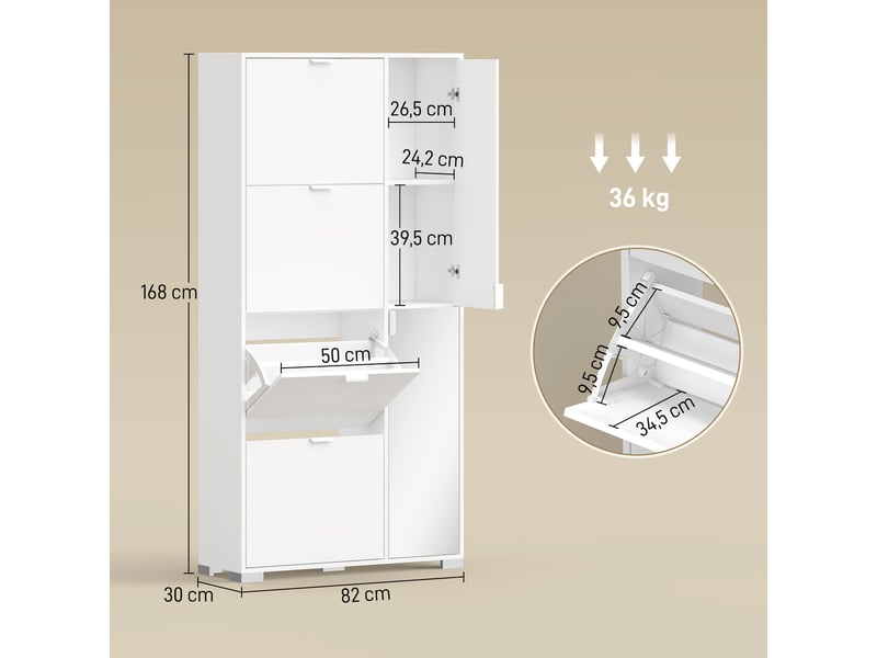  Meuble à chaussures 4 tiroirs 2 portes avec miroir blanc 82 x 30 x 168 cm  - Conforama C