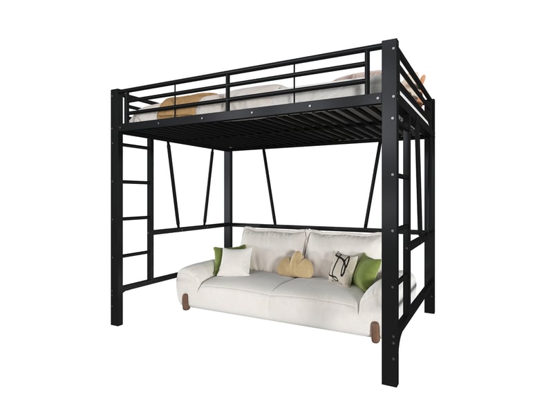  Lit mezzanine 140x200 cm en métal avec double échelle coloris noir  - Conforama A