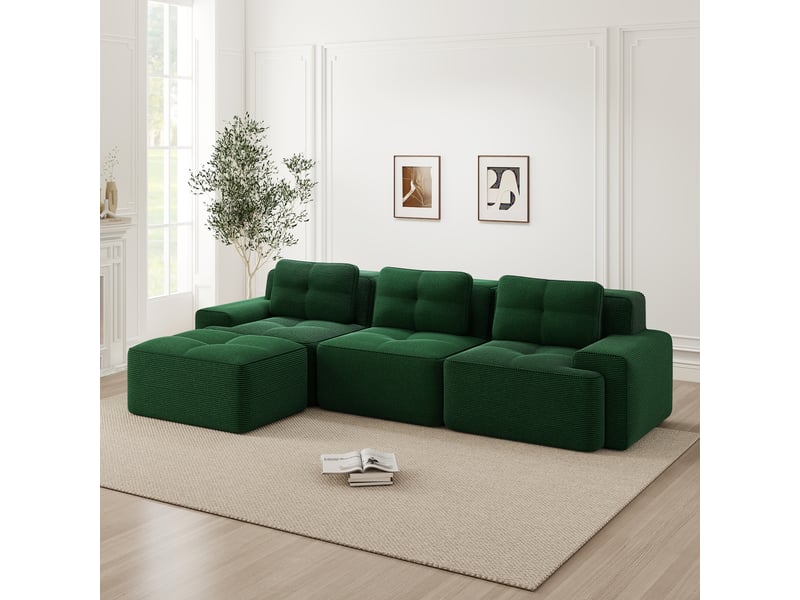  Canapé modulable d'angle en l,293x177x69cm,canapé 3 places sans structure avec 1 pouf,en velours côtel,rembourrage haute densité 32d  - vert  - Conforama B