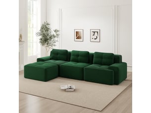 Canapé modulable d'angle en l,293x177x69cm,canapé 3 places sans structure avec 1 pouf,en velours côtel,rembourrage haute densité 32d - vert