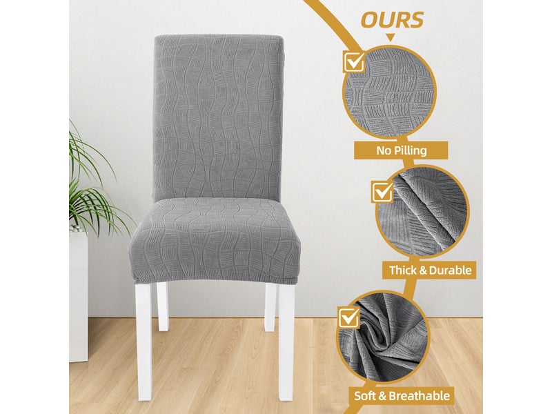  Housse de chaise de salle à manger imperméable – douce, extensible et ajustée – texture ondulée – résistante aux taches et antidérapante – gris  - Conforama D