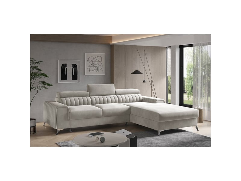  Canapé d'angle droit beige convertible 3 places jayson avec appuie-têtes  - Conforama A