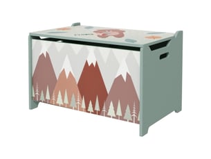 Coffre à jouets enfant vert, couvercle rabattable, motif mignon, boîte de rangement