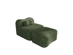 Fauteuil avec pouf - 96x167x70 cm - chauffeuse méridienne modulable velours, mousse 32d sans structure rigide 350kg - vert