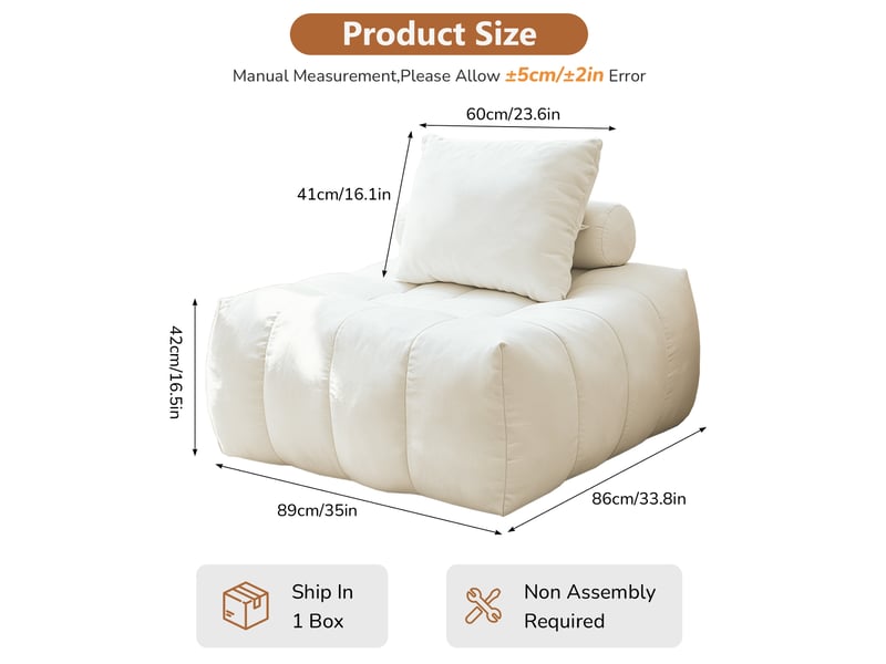  Fauteuil paresseux modenvie piedmont en flanelle blanc 89 x 86 x 42 cm  - Conforama C