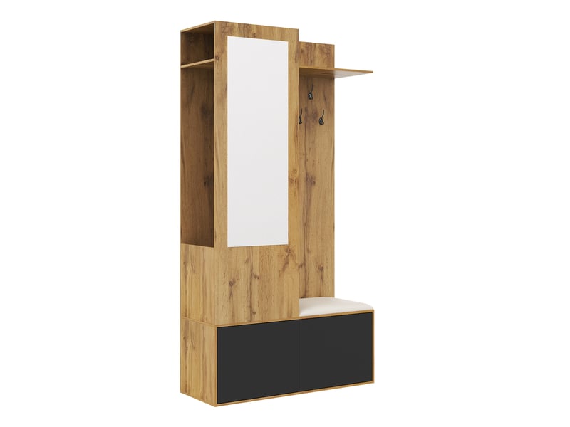 Portemanteau avec banc et rangement 100 x 191 cm en mdf noir et bois - Conforama W