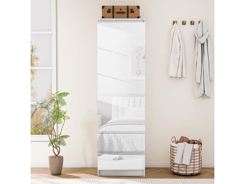  Armoire - wumagin - bois massif- avec 2 tiroirs, 4 compartiments - porte simple - 33x40x180cm - pour chambre, salon, entrée - blanc  - Conforama C