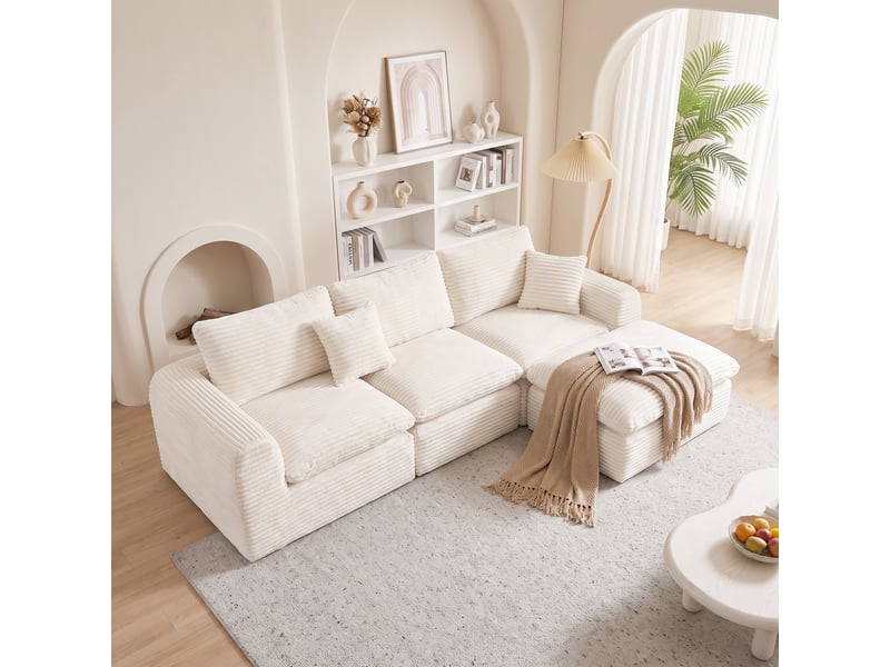Canapé d’angle modulable 3 éléments beige, configuration 3-en-1 et couchage d’appoint, velours côtelé, 280 x 180 cm IKSETERA TRADING LTD - Conforama D