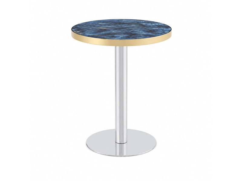  Table d'appoint ronde avec plateau en mdf effet marbre et piètement métal, bord doré, pour salon, chambre ou balcon, bleue  - Conforama A