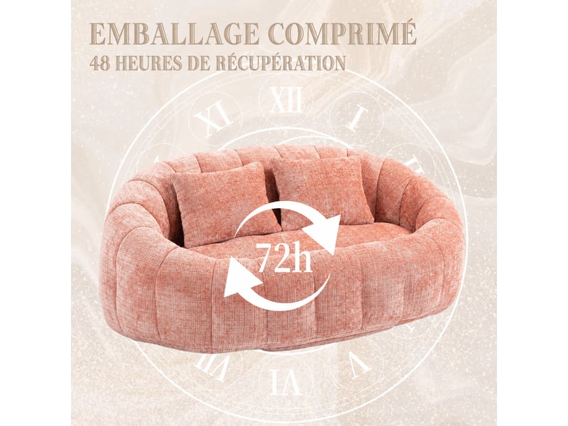  Canapé pouf 2 places lazy - 150 x 95 x 63 cm - avec 2 coussins et mousse à mémoire - chenille rose  - Conforama E