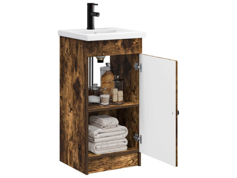 Meuble de salle de bain avec évier chêne fumé 42x40x84.5 cm shl2328 - Conforama C