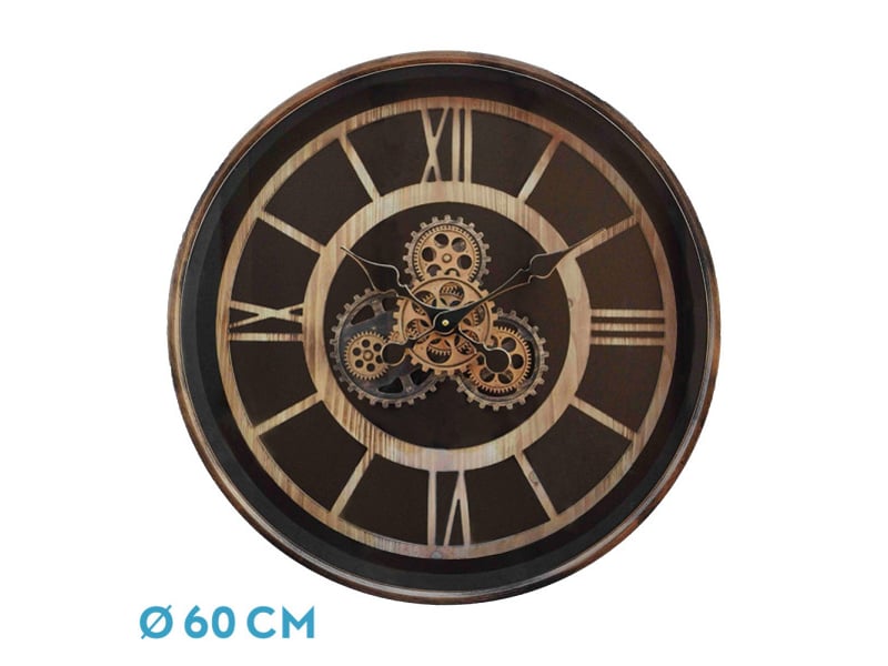Horloge murale fabrilamp durcal 60 x 60 cm marronhêtredoré engrenages mobiles 216010016 - Conforama A
