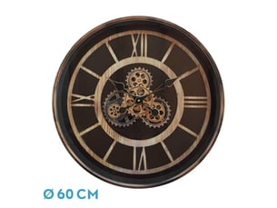 Horloge murale fabrilamp durcal 60 x 60 cm marronhêtredoré engrenages mobiles