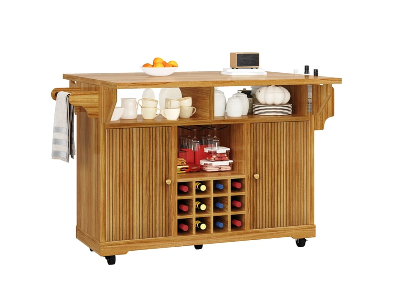  Desserte de cuisine 142,5 x 80 x 95 cm marron foncé, mdf et métal, plateau extensible sur roulettes  - Conforama A