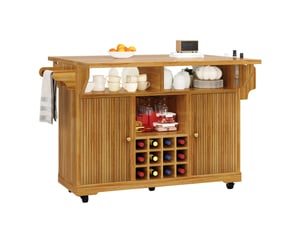 Desserte de cuisine 142,5 x 80 x 95 cm marron foncé, mdf et métal, plateau extensible sur roulettes