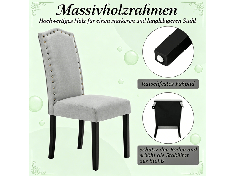  Lot de 2 chaises de salle à manger à dossier haut ergonomique  - pieds en bois massif, lin - gris clair  - Conforama E