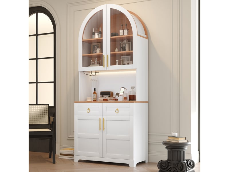  Vitrine haute 80x40x180 cm, éclairage led, commande par application, portes vitrées, design arqué pour salon et séjour - blanc  - Conforama D