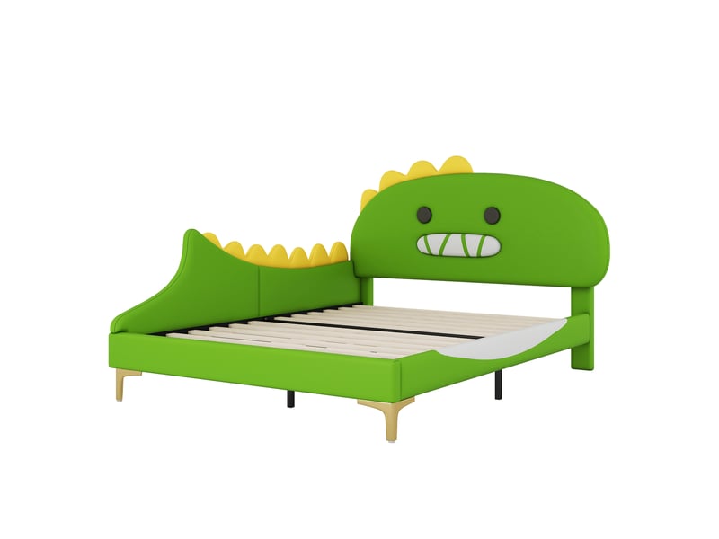  Lit enfant 140x200 cm - dinosaure vert pu, design ludique et robuste, cadre sécurisé  - Conforama A
