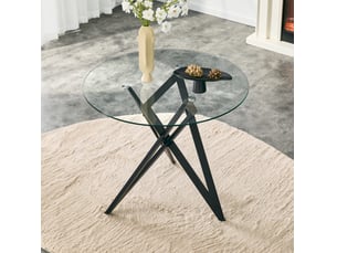 Table basse ronde 85x85x75,7 cm plateau en verre trempé structure géométrique métal noir