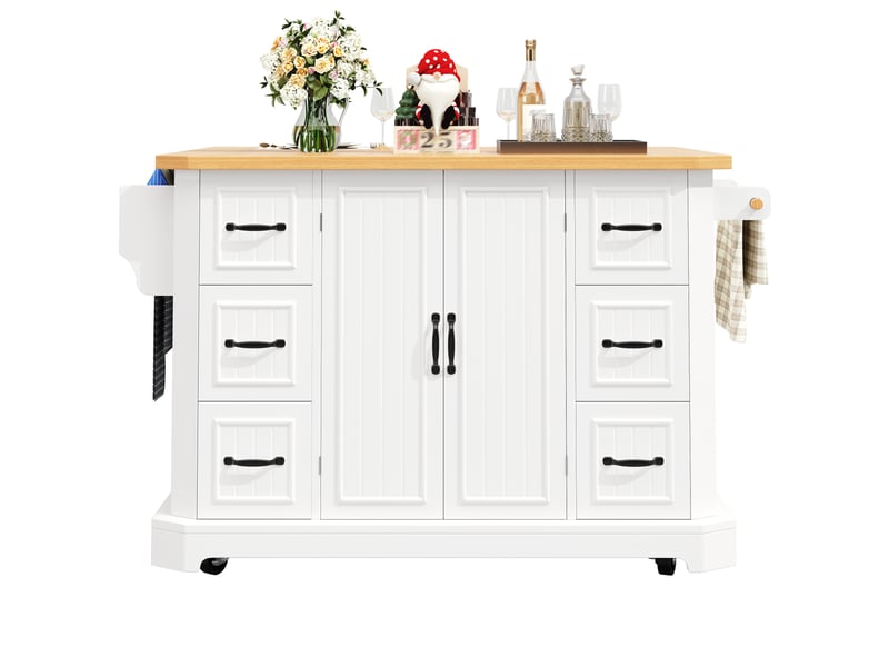  Îlot de cuisine mobile,120x45x91 cm,2 portes et 6 tiroirs,mdf,blanc  - Conforama A