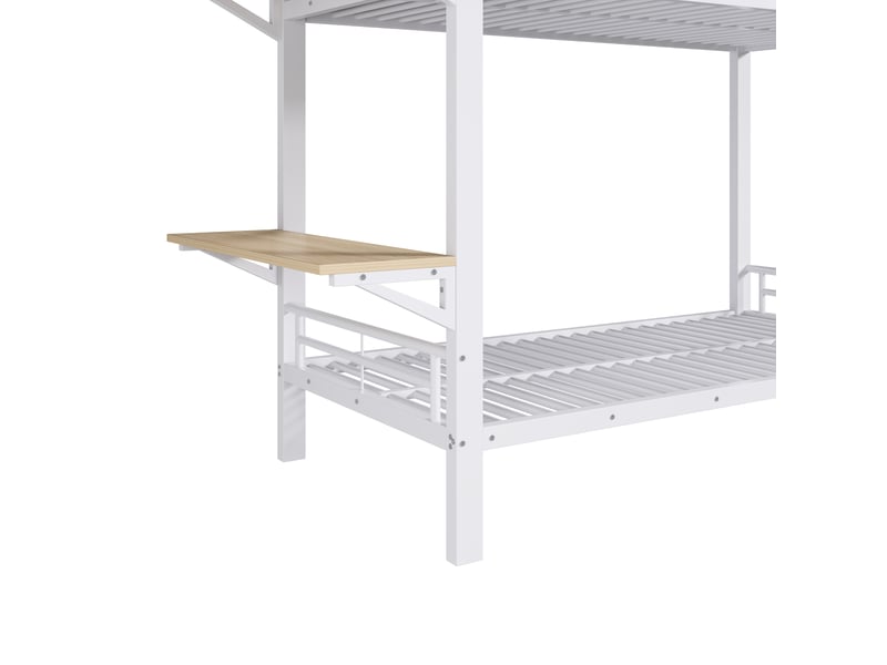 Lit superposé enfant 90 x 200 cm avec bureau et niche modulables à gauche ou à droite, garde-corps et échelle, métal, blanc Morn Vibe - Conforama E