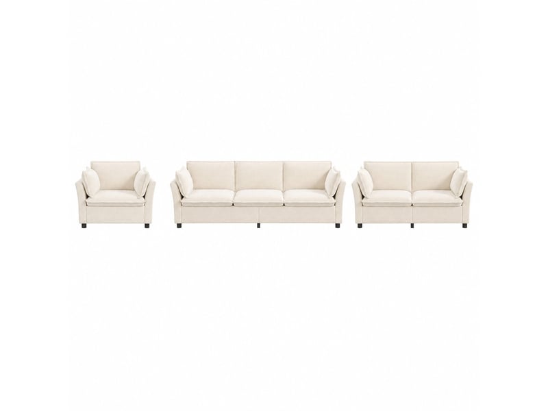  Ensemble canapés modulables 3-2-1 en tissu chenille beige, avec coussins, rembourrage moelleux, sans montage N653P402A-123 - Conforama C