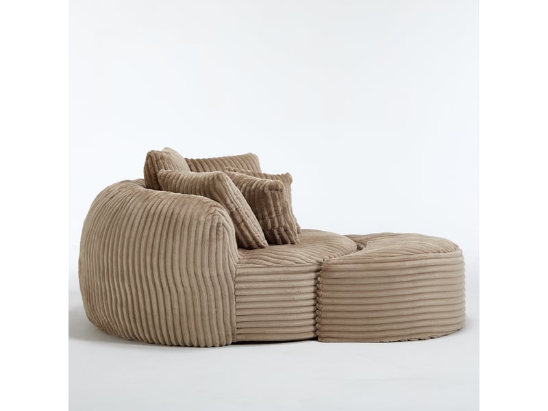  Fauteuil lounge rond oversize en chenille, avec repose-pieds et 5 coussins, sans pieds  - Conforama E