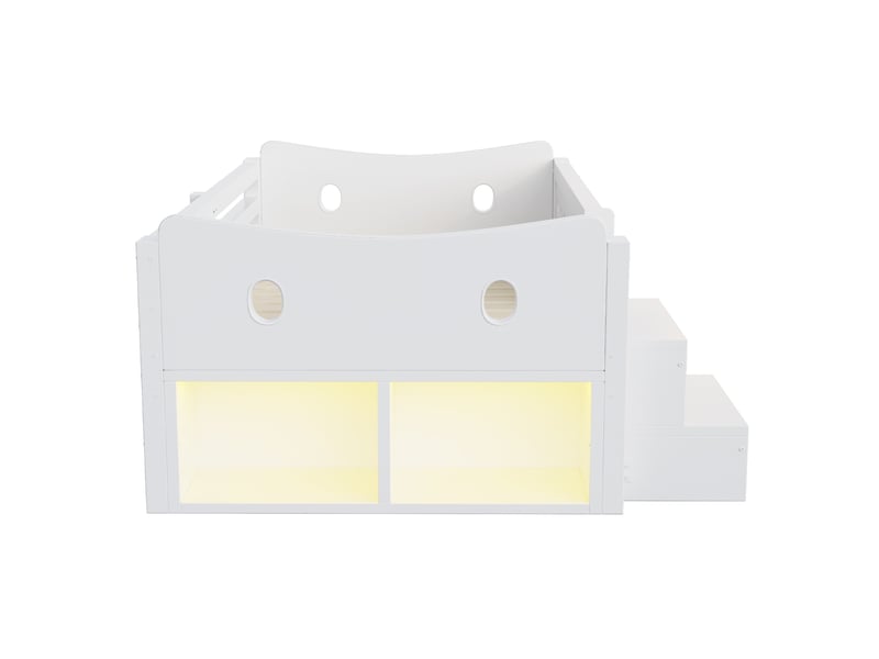  Lit enfant 90 × 200 cm 1 place avec barrières, 4 tiroirs, led, usb et port type c, sans matelas, blanc  - Conforama E