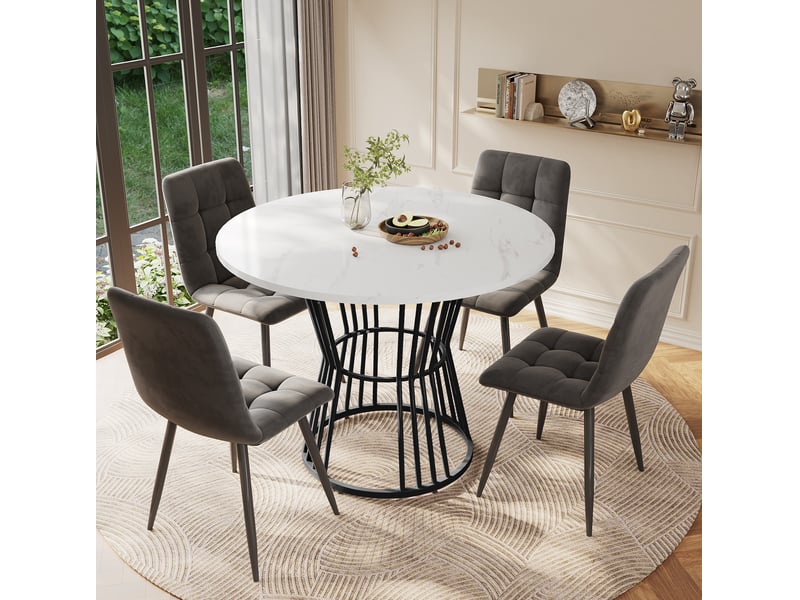  Table ronde 100×75 cm, avec pieds en métal, couleur doré et blanc, panneau mdf imitation marbre (non en marbre), design élégant  - Conforama B