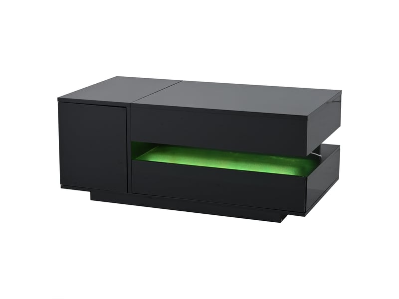  Table basse relevable avec 1 tiroir et 1 placard et led, rangement caché, laqué noir, 95×50×40 cm - uvrion  - Conforama A