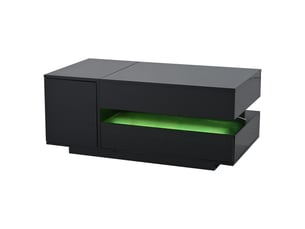 Table basse relevable avec 1 tiroir et 1 placard et led, rangement caché, laqué noir, 95×50×40 cm - uvrion