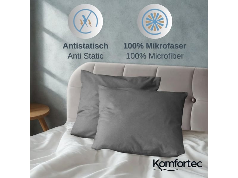 Housse de couette 2 parties 135x200 cm + taie 80x80 cm,  microfibre brossée, gris  - Conforama B