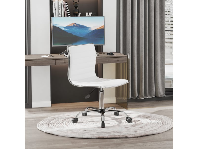  Chaise de bureau,48x52x78-90 cm,sans accoudoirs réglable,similicuir,blanc  - Conforama B